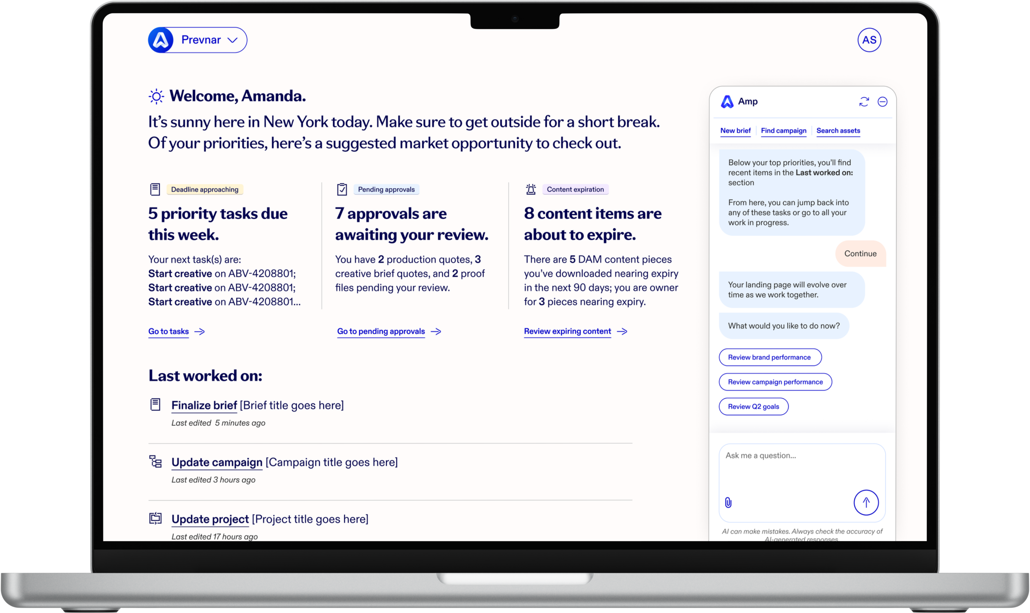 Pfizer AMP dashboard